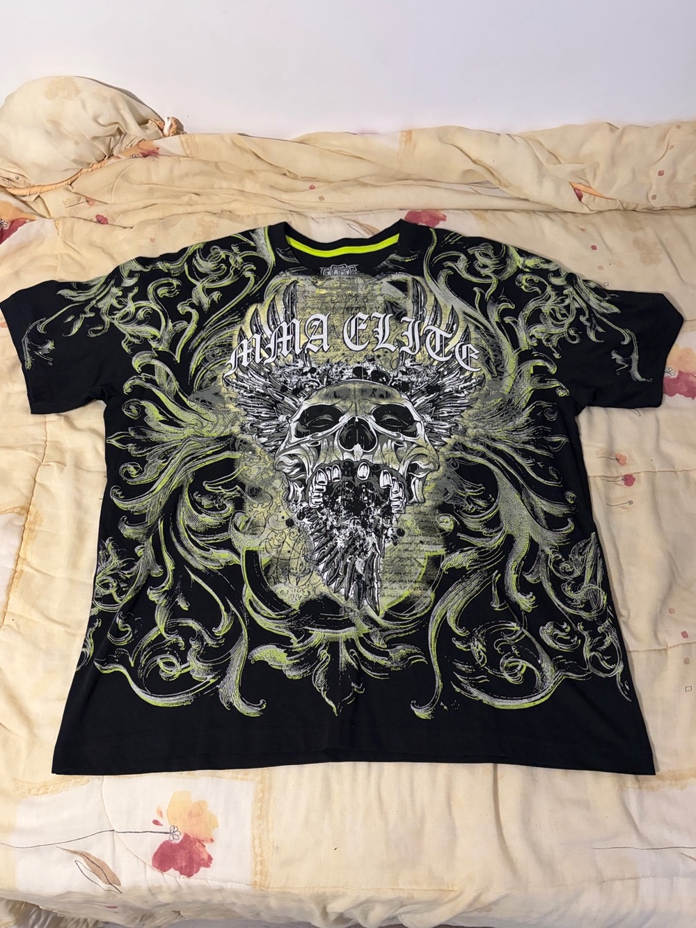 MMA Elite Skull affliction lime green tee shirt y2k (XL)